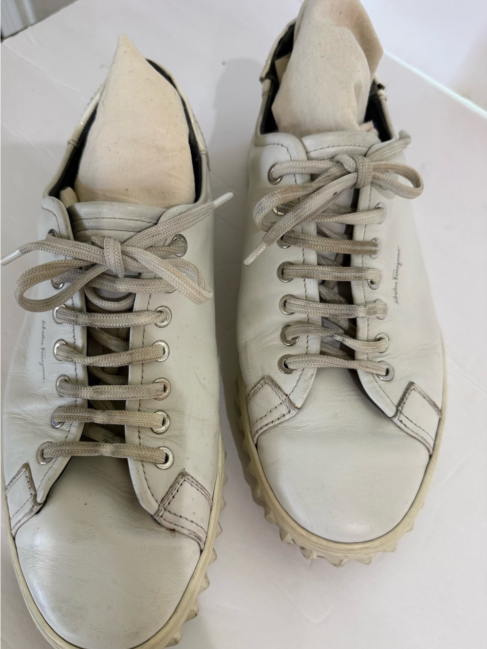 Salvatore Ferragamo Cube White Leather Sneakers Shoes Men's Sz 8.5